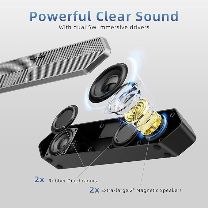 Computer Speakers for Desktop Pc, Wired USB Powered Bluetooth PC Speakers with Stereo Clear Sound, Gaming Speakers Sound Bar for Computer Desktop PC Laptop Monitor, Bluetooth & USB Input Black