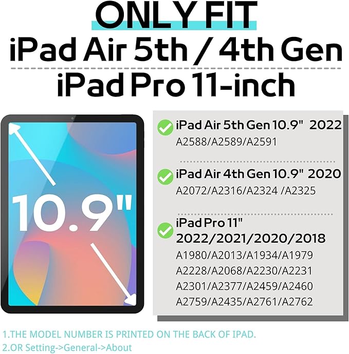 Triple Shockproof Case for iPad Air 5th/4th Generation 10.9 inch 2022/2020 and iPad Pro 11 Case 2022 2021 2020 2018 Gen, Kids Boy Girl Cover with Kickstand & Shoulder Strap (Black)