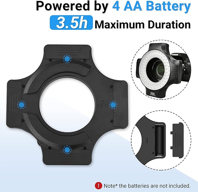 JJC Macro Ring Light for DSLR Macro Lens Canon EF 100mm f2.8L/RF 100mm f2.8L/EF-S 60mm f2.8/Nikon AF Micro 60mm f2.8D/AF-S DX Micro 40mm f2.8G/Z MC 50mm f2.8 with 49/52/55/58 62/67mm Adapter Rings
