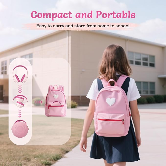 TONOSHARK Kids Bluetooth Headphones with Active Noise Cancelling, Wireless Over-Ear Headphones for Boys Girls, Foldable, Adjustable, 40H Playtime, Mic for School Travel(Pink)