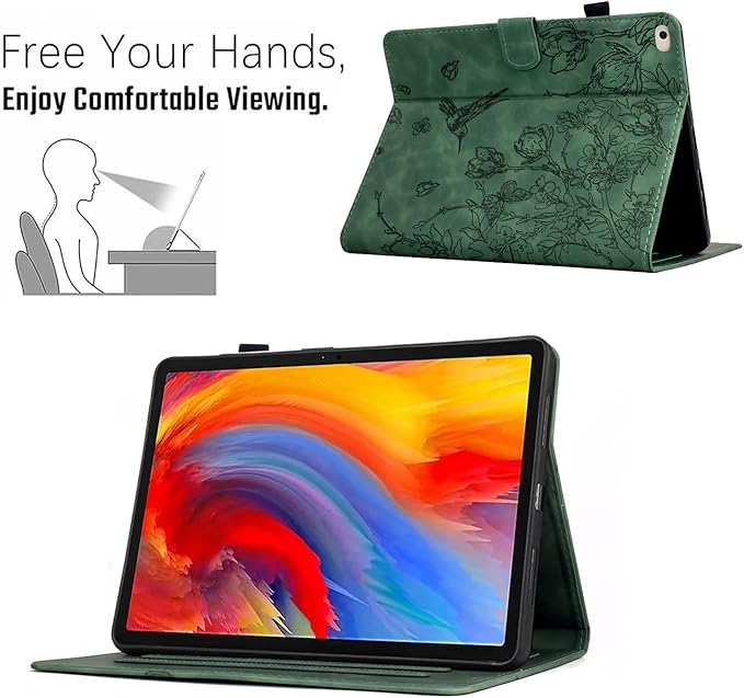 for iPad 9.7 Inch Case iPad 6th/5th Generation Case 2018 2017, Embossed Suede Leather Folio Stand Cover for iPad 9.7 inch/Pro 9.7/Air 2/Air 1, Auto Sleep/Wake, Green Bird Flower Embossing