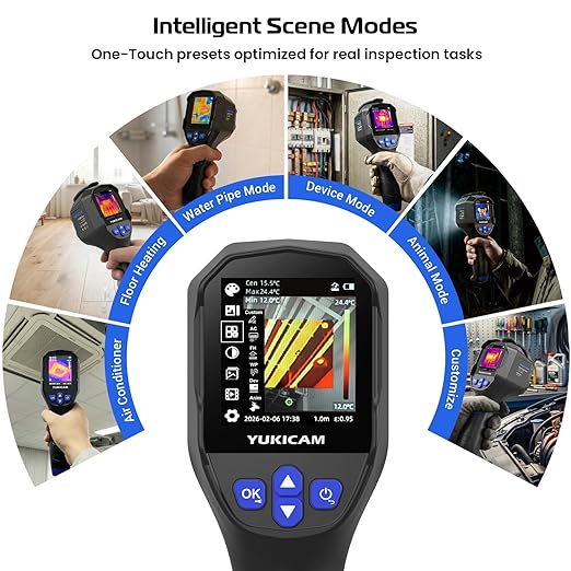 Dual Light Thermal Camera, 240×240 TISR Infrared Thermal Imaging Camera with Smart Modes, 25Hz IR Camera, -4°F to 1022°F Handheld Thermal Imager for Home Inspection Water Leaks, HVAC