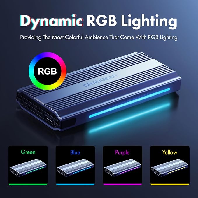 GRAUGEAR M.2 NVMe SSD Enclosure, 10Gbps USB3.2 Gen2 Tool-Free Aluminum External M2 Solid State Drive RGB Enclosure USB C, RTL9210 External Case for PCIe NVMe M-Key B+M Key [G-M901-AC-10G]