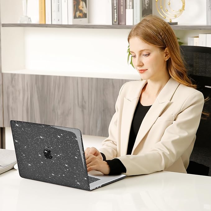 MOSISO Compatible with MacBook Air 15 inch Case M5 2026 M4 2025 M3 2024 M2 2023 A3448 A3241 A3114 A2941, Sparkly Glitter Plastic Hard Shell&Keyboard Cover&Screen Film&Webcam Cover&Type C, Black