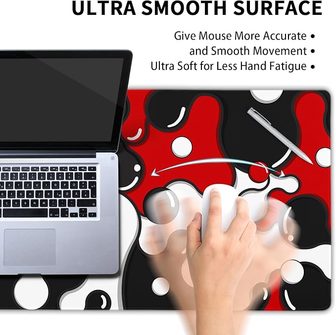 Red Black White Mouse Pad XL Large Cool Geometric Japanese Extended Desk Mat 60X35 cm Non-Slip Rubber Base Stitched Edge Large XL Mousepad for Desk Gaming Laptop Desktop,24x14 Inch