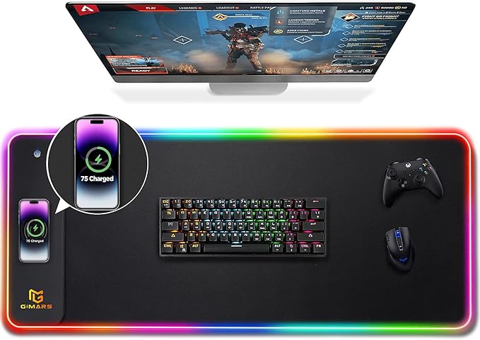 Gimars RGB Gaming Mouse Pad,15W Wireless Charging Mousepad with 10 Light Modes, Large Mousepad with Premium Smooth Surface, Non-Slip Mouse Mat for Gaming, Desk, PC,Office, 31.5x11.8x0.16inch