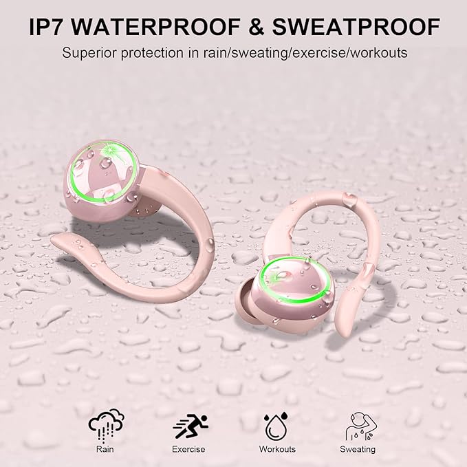 Matast Wireless Earbuds, Bluetooth Headphones Sports, IP7 Waterproof Headset with Earhook Workout, 50H Playback Over-Ear Buds with ENC Noise Cancelling Mic, Deep Bass Fitness Earphones Gym Running