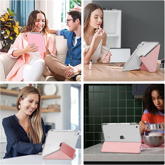 Slim Case for iPad 10th Generation 10.9 2022 & iPad 11th Generation A16 11 Inch 2025, Shockproof Clear Back Cover with Pencil Holder, Origami Trifold Multi-Angle Stand, Composition Book