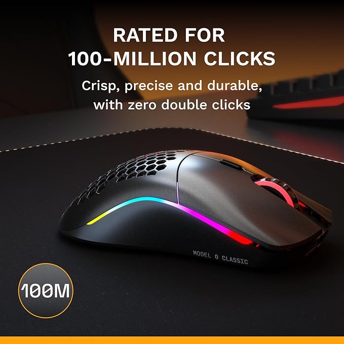 GLORIOUS Model O Classic Wireless PC Gaming Mouse - Low Latency, 19k DPI Sensor, Lightweight Honeycomb 69g, Customizable RGB, 100M Click Mechanical Switches, Programmable Buttons - Black