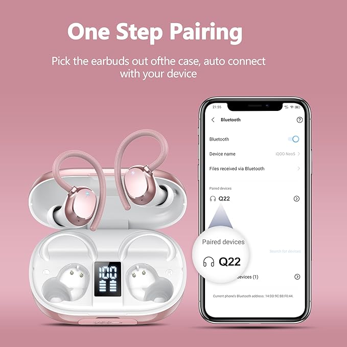 Ear buds Wireless Bluetooth Earbuds Sport 2026 NEW Bluetooth 5.3 Headphones with LED Display 128H Playtime Powerful Bass Over Ear Earphones with Earhooks IP7 Waterproof for Gym/Running/Workout