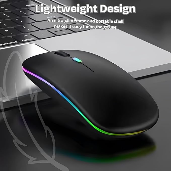Wireless Mouse for Laptop & PC – Magic, Bluetooth, Rechargeable USB-C, Slim Design with RGB Backlight, Dual Mode 2.4GHz for MacBook, iPad (Jet Black)
