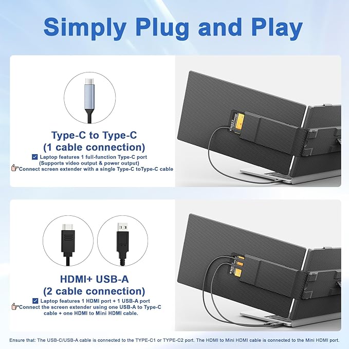 KEFEYA Laptop Screen Extender, 14" FHD 1080P IPS Dual Laptop Monitor Extender, Portable Monitor Plug & Play USB-C/HDMI/USB-A for 13"-17" Laptops, Work with Windows/MacBook/Switch/PS5