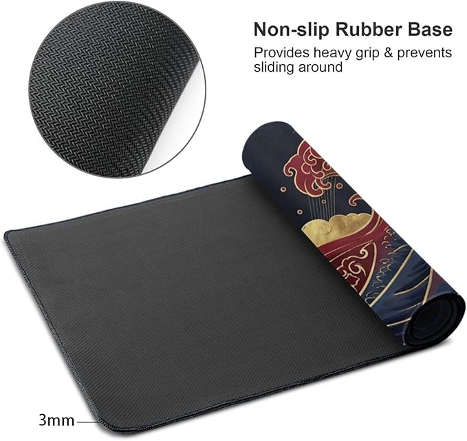 AQQA Japanese Great Wave Mouse Pad XL - Extended Gaming Desk Mat (31.5 x 15.7 in), Black and Gold Ukiyo-e Art Mousepad with Anti-Slip Rubber Base, Waterproof Keyboard Mat for Office, Home & Esports