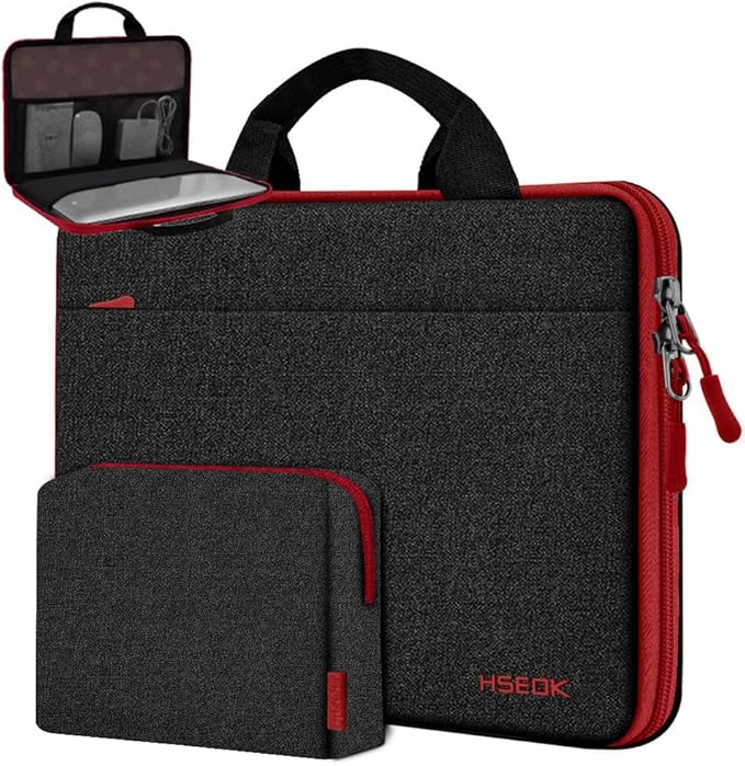 Hseok 13 14 inch Laptop Case Sleeve with Small Case,TSA Computer Handbag Compatible with MacBook Neo/Pro 14 M5/M4/M3/M2/M1,All Models 13.3" MacBook Air/Pro,XPS 13/14,Most 13-14 Notebooks,Black-red