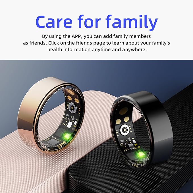Smart Ring for Men & Women, Fitness and Health Tracker with Sleep Monitoring, Steps Counting, Daily Wellness Insights, IP68 Waterproof, No Subscription, Compatible with App (Gold, 8)