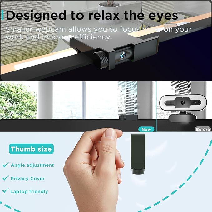 4K Webcam - 1/2.55" Sensor, Dual Autofocus, Digital Microphone, Metal Unibody Sculpted Mini Web Cam for Laptop/PC/Mac, Plug & Play, Privacy Cover, Remote, Streaming Camera for Live Meeting (Black)