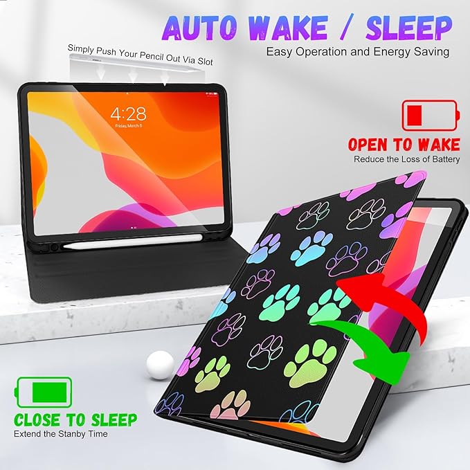 Uppuppy for iPad Air 13 Inch M2/M3, Pro 12.9 Case - Cute Women Girls Kawaii Teens Dog Paw Print Pencil Holder Folio Cover for Apple Air 13" 2024/2025, Pro 6th/5th/4th/3rd Generation Case