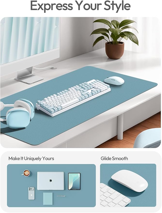 YSAGi Leather Desk Pad Protector, Office Desk Mat, Large Mouse Pad, Non-Slip PU Leather Desk Blotter, Laptop Desk Pad, Waterproof Desk Writing Pad for Office and Home (Aquamarine, 31.5" x 15.8")