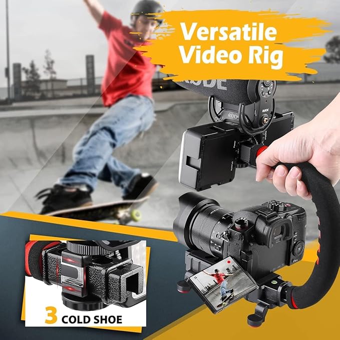 Camera Smartphone Stabilizer, Handheld Video Grip Rig, Fits for All Camera, Camcorder, DSLR and for All iPhone and Android Smartphones