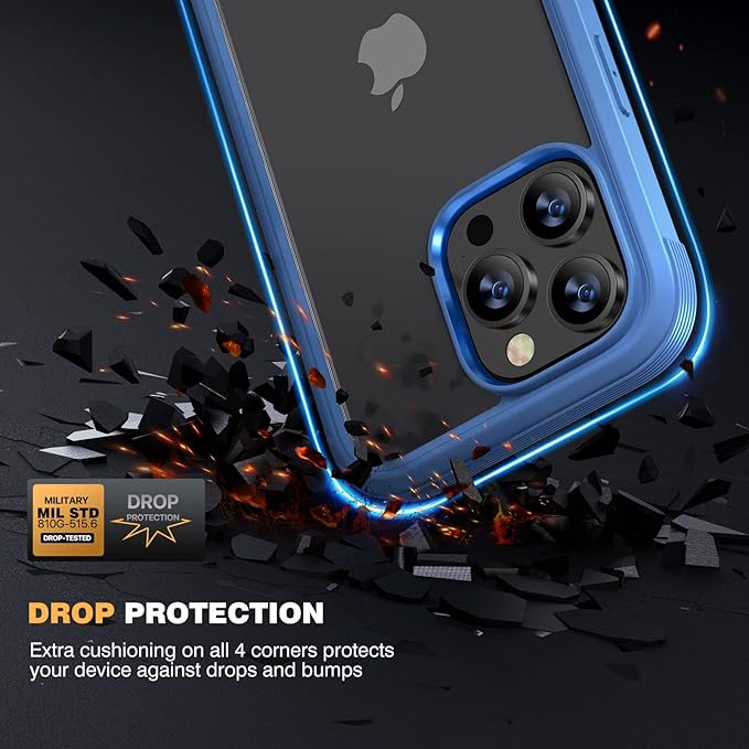 Diaclara Designed for iPhone 14 Pro Max Case 6.7’’,Full Body Rugged Protective Case+9H Tempered Glass Camera Lens Protector w/Built-in Screen Protector (Elegant Blue)