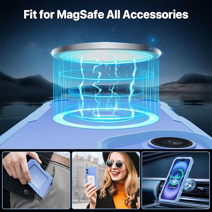 CENHUFO Magnetic Privacy for iPhone 16 Plus Case [Compatible with Magsafe] Full Body Phone Case Built-in 9H Tempered Glass Privacy Screen Protector and Camera Lens Cover, Shockproof Bumper - Blue