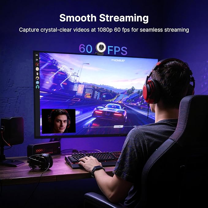 NexiGo N680E Pro 4K Webcam with Ring Light, PDAF Autofocus, 1080p 60FPS, Dual Noise-Canceling Mics, Privacy Shutter, USB Plug-and-Play for Zoom, Teams, Twitch, Google Meet