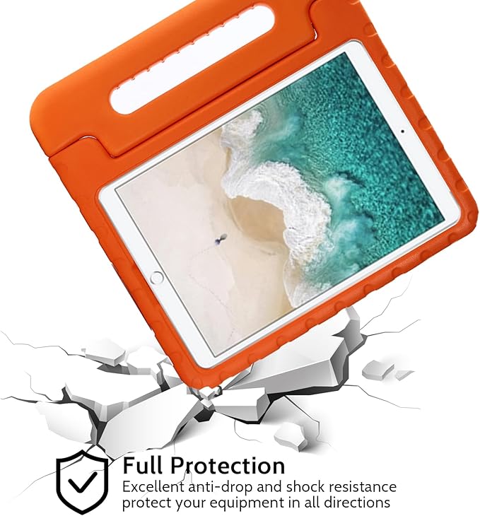 Dteck Kids Case for iPad 10.2 Inch, Shockproof Rugged EVA Handle Stand, Child Proof Case for iPad 9/8/7 Generation, Orange