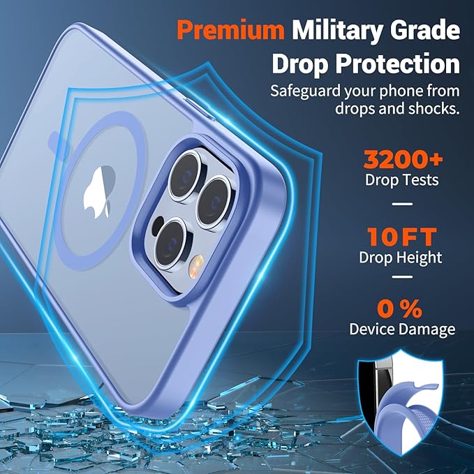 SUPFINE Magnetic for iPhone 13 Pro Case (Compatible with MagSafe) (Military Grade Drop Protection) Slim Translucent Matte Shockproof with Anti-Fingerprint Phone Case,Blue Purple