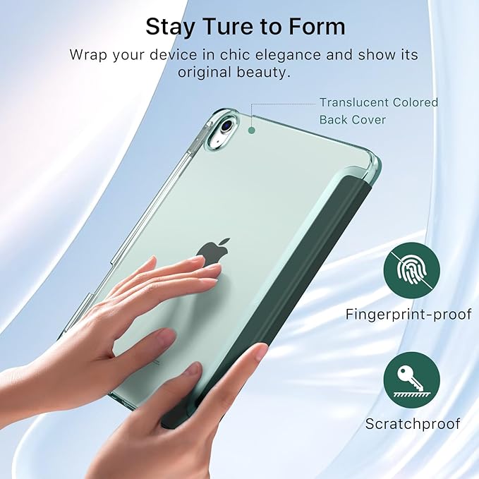 MoKo for iPad Air 11 inch Case (M4/M3/M2) 2026/2025/2024, iPad Air 5th/4th Gen 10.9 inch Case 2022/2020 with Pencil Holder, Slim Light Trifold Cover with Hard PC Translucent Back Shell, Midnight Green