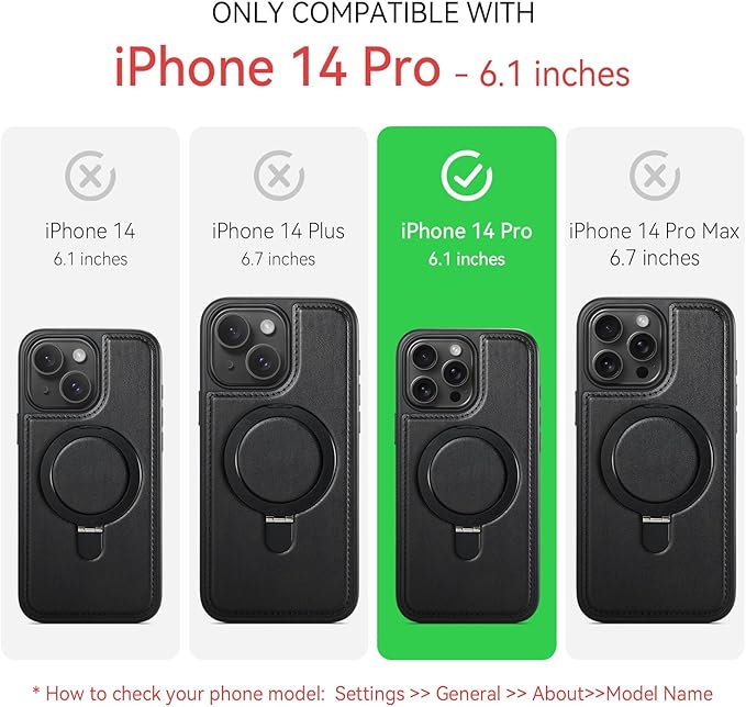 Compatible with iPhone 14 Pro Case with Stand, Compatible with MagSafe, Slim PU Leather & Durable TPU Protective Cover Drop-Proof with Tempered Glass Screen Protector 6.1", Black