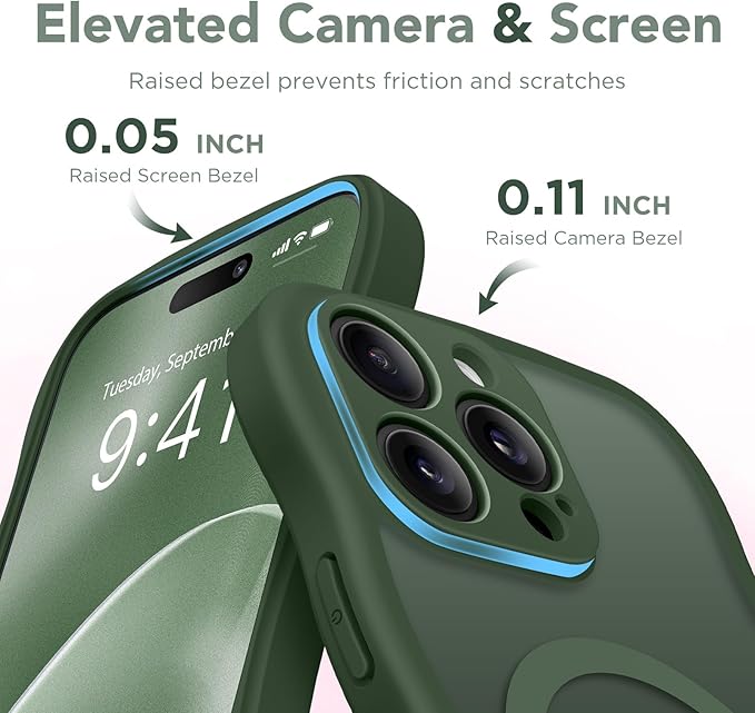 CAPRARO for iPhone 16 Pro Case for Women Girls, Upgraded [Full Camera Protection] [Compatible with MagSafe] Cute Wave Translucent Matte Phone Case for iPhone 16 Pro, Deep Green