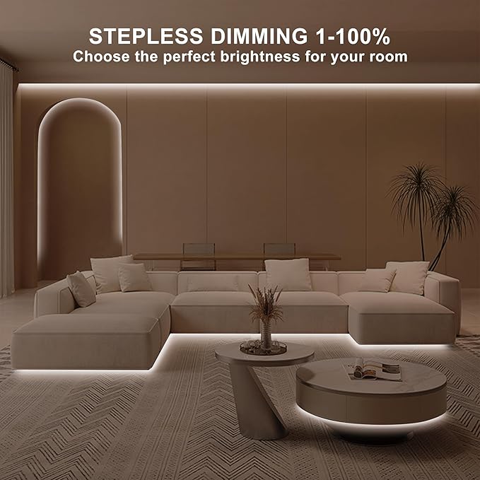 16.4ft COB Led Strip Light with Remote, 4000K Ra93+ Dimmable Bright Led COB Strip Light, White Continuous Led Strip Light for Mirror, Stair, Cabinet, Room
