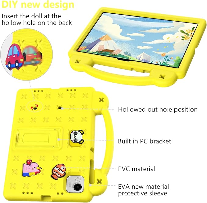 AKABEILA Compatible with Honor Pad X9a 2025 11.5 inch Tablet Case, Kids Friendly Universal Lightweight Shockproof Protective Case with Shoulder Strap & Stand Handle Yellow