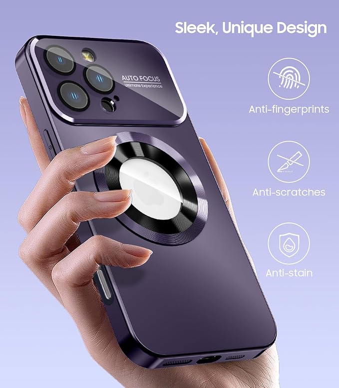 MAKAVO Magnetic for iPhone 16 Pro Case, Compatible with MagSafe, Built-in Camera Lens Protector, Logo View, Military Grade Drop Proof Phone Cover, Purple