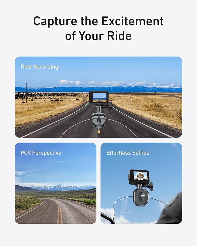 Motorcycle Windshield Clip Camera Mount, Quick Release Motorbike Windscreen Clamp for DJI Osmo Action 6 /Osmo Nano/Osmo 360/Action 5 4, Hero 13 12 11 10 9 8, Compatible with Insta 360 X5 X4 Action Cam