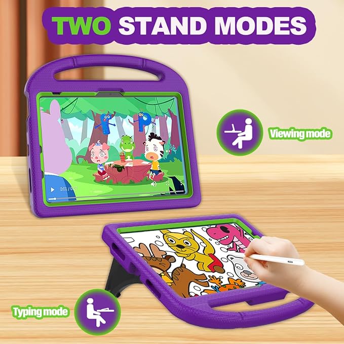 YIHE Kids Case for iPad A16 11th Generation (11-inch, 2025) & 10th Gen (10.9" 2022) | Shockproof Tablet Cover with Built-in Screen Protector & Pencil Holder for iPad 10.9/11 Inch, Purple Green