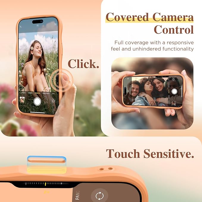 GVIEWIN for iPhone 17 Pro Max Case Compatible with MagSafe [Curly Wave Edge][Full Camera Protection] Floral Translucent Shockproof Magnetic Women Phone Case for 17 Pro Max, Campanula/Orange