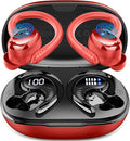 Hupoaf Wireless Earbuds Sport, NEW Bluetooth 5.4 Headphones with Earhooks, 50H Stereo Deep Bass Over Ear Buds with 4 ENC Noise Canceling Mics, IP7 Waterproof Earphones for Running Workout Gym -Red