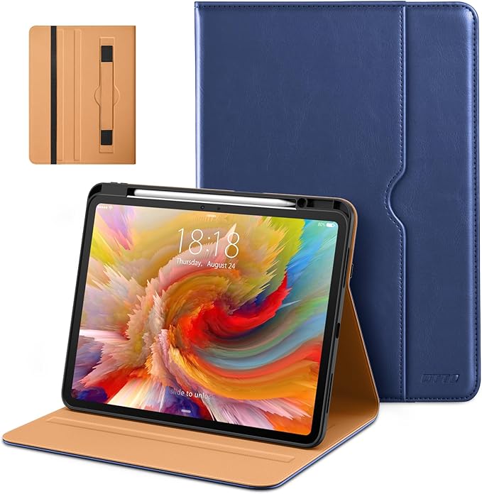 DTTO for iPad Pro 13 inch Case (M5/M4) 2025/2024, Premium Leather Business Folio Stand Cover with Pencil Holder - Auto Wake/Sleep & Multiple Viewing Angles, Built in Hand Strap & Pocket, Navy Blue