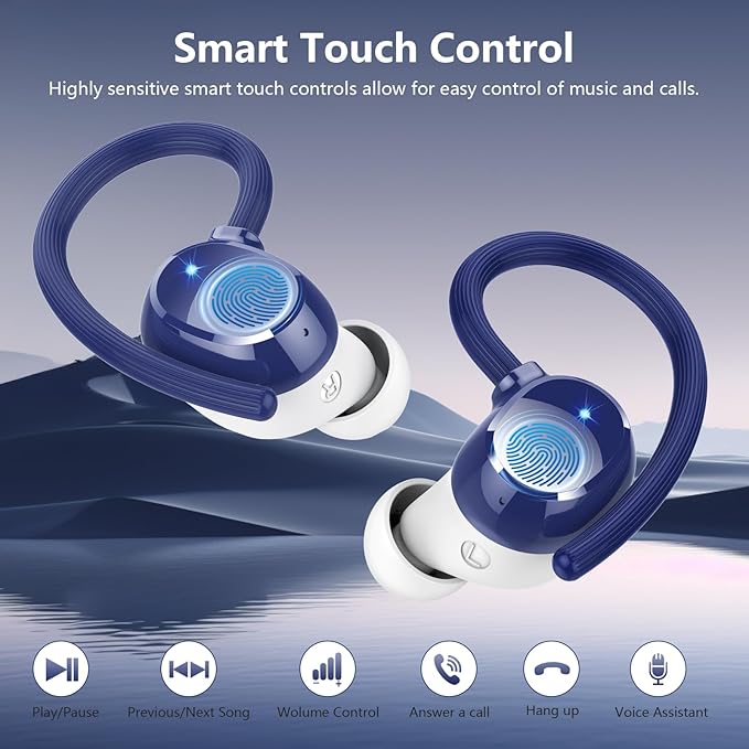Wireless Earbuds, Bluetooth 5.4 Sport Headphones, 128H Playtime Over Ear Buds for Small Ear, Stereo Deep Bass, Sport Wireless Bluetooth Earphones, IPX7 Waterproof Running Headphones for iOS Android