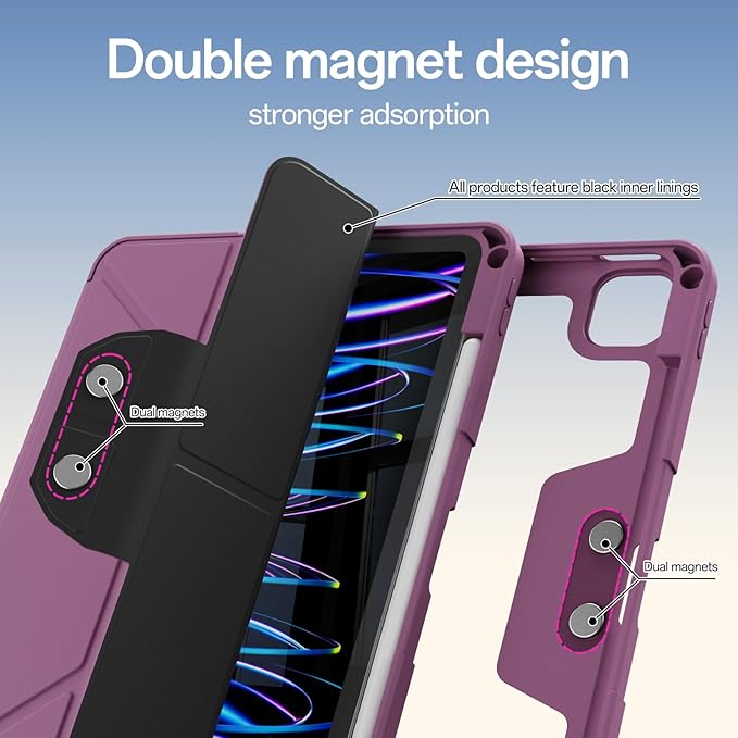 Case for iPad Pro 11 inch (4th/3rd/2nd Generation) 2022/2021/2020 with Clear Back, Multi-Angle Stand, Soft Silicone & Shockproof Tablet Protective Case (Purple)