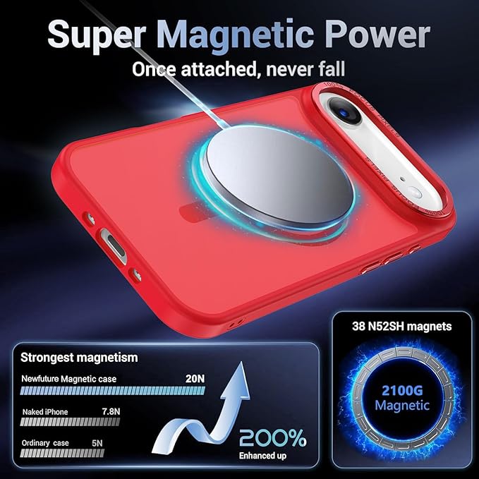 Newfuture Magnetic for iPhone Air Case [Compatible with Magsafe] [Military Grade Drop Protection] Translucent Matte Anti-Scratch Shockproof Protective Phone Cover 6.5 Inch, Red