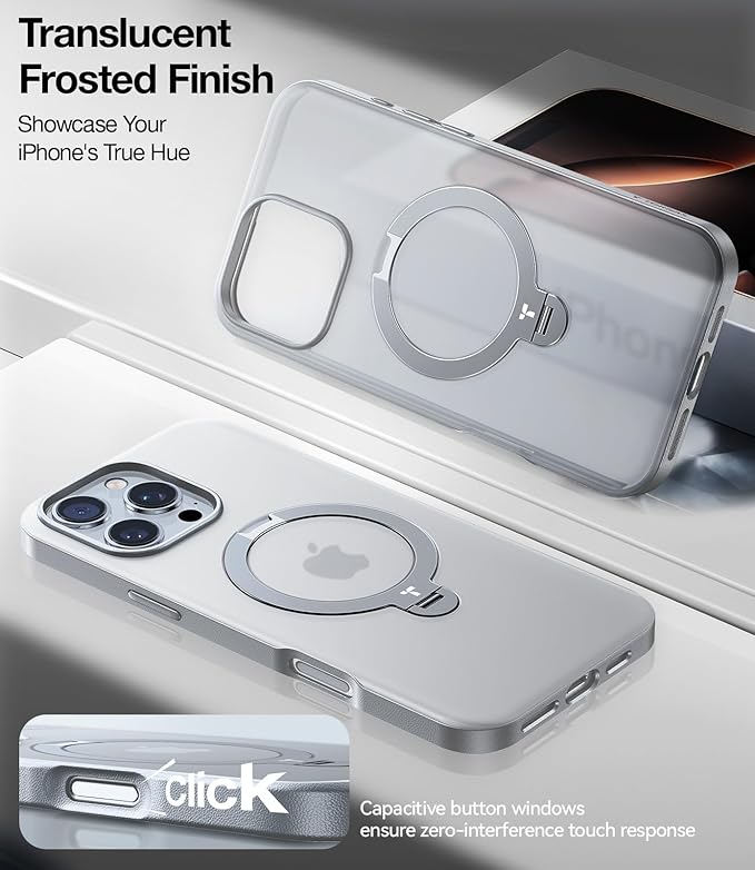 TORRAS 360 Spin Magnetic Stand for iPhone 16 Pro Max Case, Fit for MagSafe, 12FT Mil-STD Shockproof Case for 16 Pro Max Phone Case with Kickstand Rotatable, Grey, 6.9 inch
