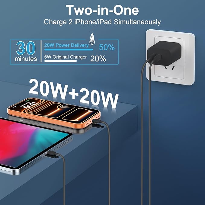 Phone 15/16/17 Pro Max Charger Fast Charging, 20W Dual Port USB C Charger Block with 6.6FT Long USB C to C Charging Cable Cord for Phone 17 16 15 Pro Max/17 16 15Pro/15/1615Plus,Air