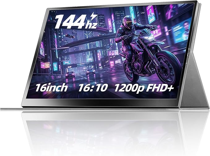 Portable Gaming Monitor 16 Inch 144Hz 1920x1200 FHD+ USB-C Portable Monitor, HDR IPS Second Screen for Laptop MacBook Pro PC PS5 Xbox Switch