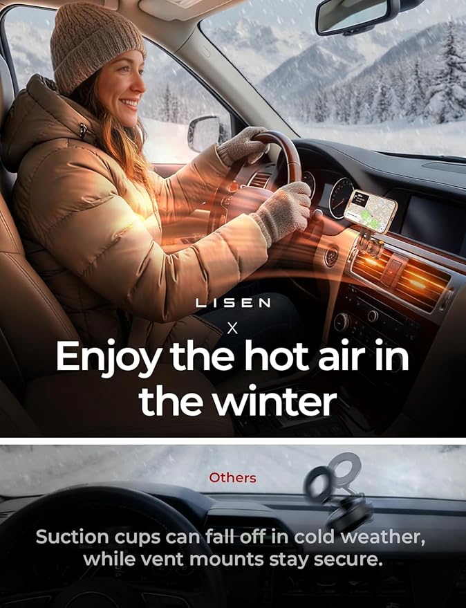 LISEN for MagSafe Car Mount, Magnetic Phone Holder for Car Air Vent Phone Mount, Hands Free Car Phone Mount Phone Holders for Your Car Accessories for Women Men for iPhone 17 Pro Max, Gifts for Mom
