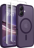 CAPRARO Magnetic Compatible with iPhone 16 Case, Upgraded [Full Camera Protection] [Compatible with MagSafe] Protective Translucent Matte Women Girl Phone Case Cover, Deep Purple