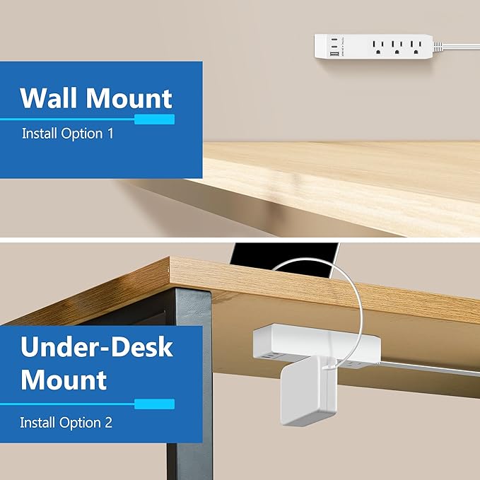 LIDER Outlet Extender with 3 Receptacles, USB Type-A and 2 USB Type-C Port, Ultra-Thin Flat-Plug with Cord Extender, 3-Outlet Power Strip, Slim Angled Design, UL-Listed, 5ft Cord, White