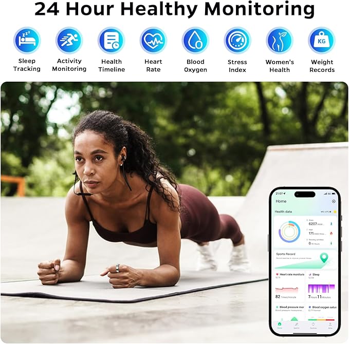 Emerhome Upgrade Smart Health Ring for Women Men,Waterproof Fitness Ring, Fitness Tracker for Activity Monitoring,Sleep Tracker, No Subscription Fee (Silver, 7)