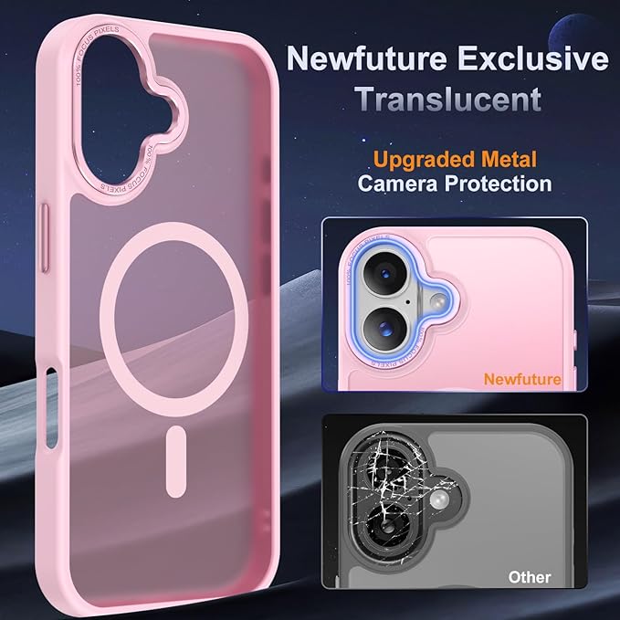 Newfuture Magnetic for iPhone 17 Case [Compatible with Magsafe] [Military Grade Drop Protection] Translucent Matte Anti-Scratch Shockproof Protective Phone Cover 6.3 Inch, Chalk Pink